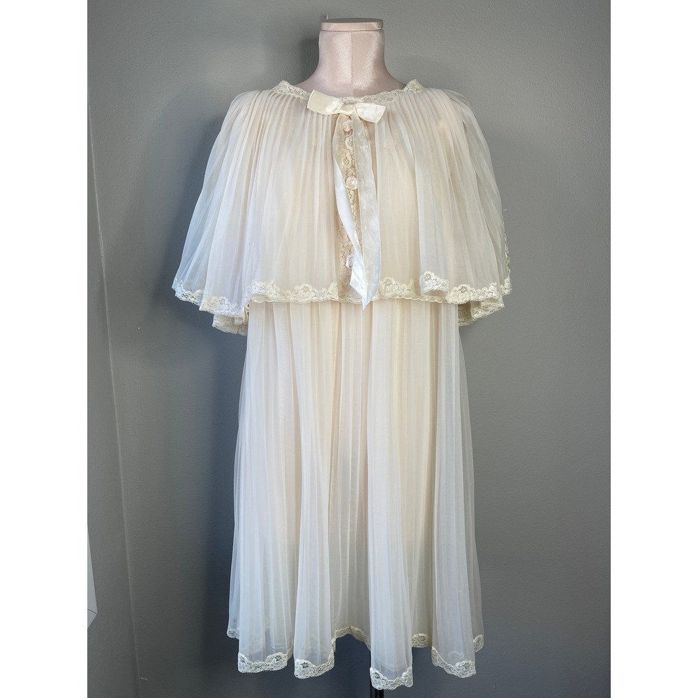 Vintage Christian Dior Lingerie Set Ivory 3pc Nightgown Robe Bed Jacket